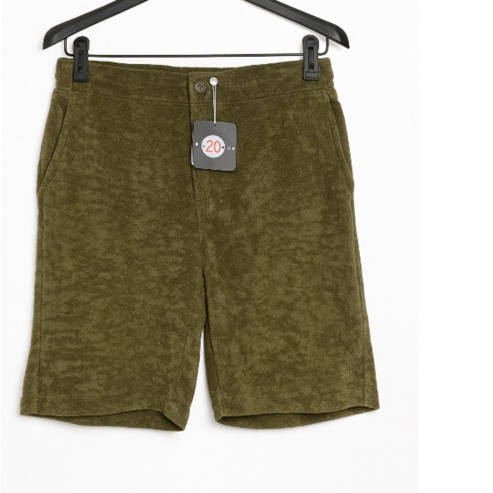 Bill Tornade Shorts Towel Terry Mens Medium Zip Elastic Button Waist Olive Green